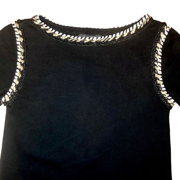 Banana Republic French Terry Rope Trim Tee in Dark Black/Gold/White Women’s XS - Picture 3 of 8